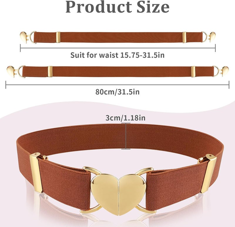 Andibro Heart Elastic Waist Belts for Girls, Adjustable Woven Stretch Belt Fashion Metal Heart Buckle Waistband for Women - Image 5